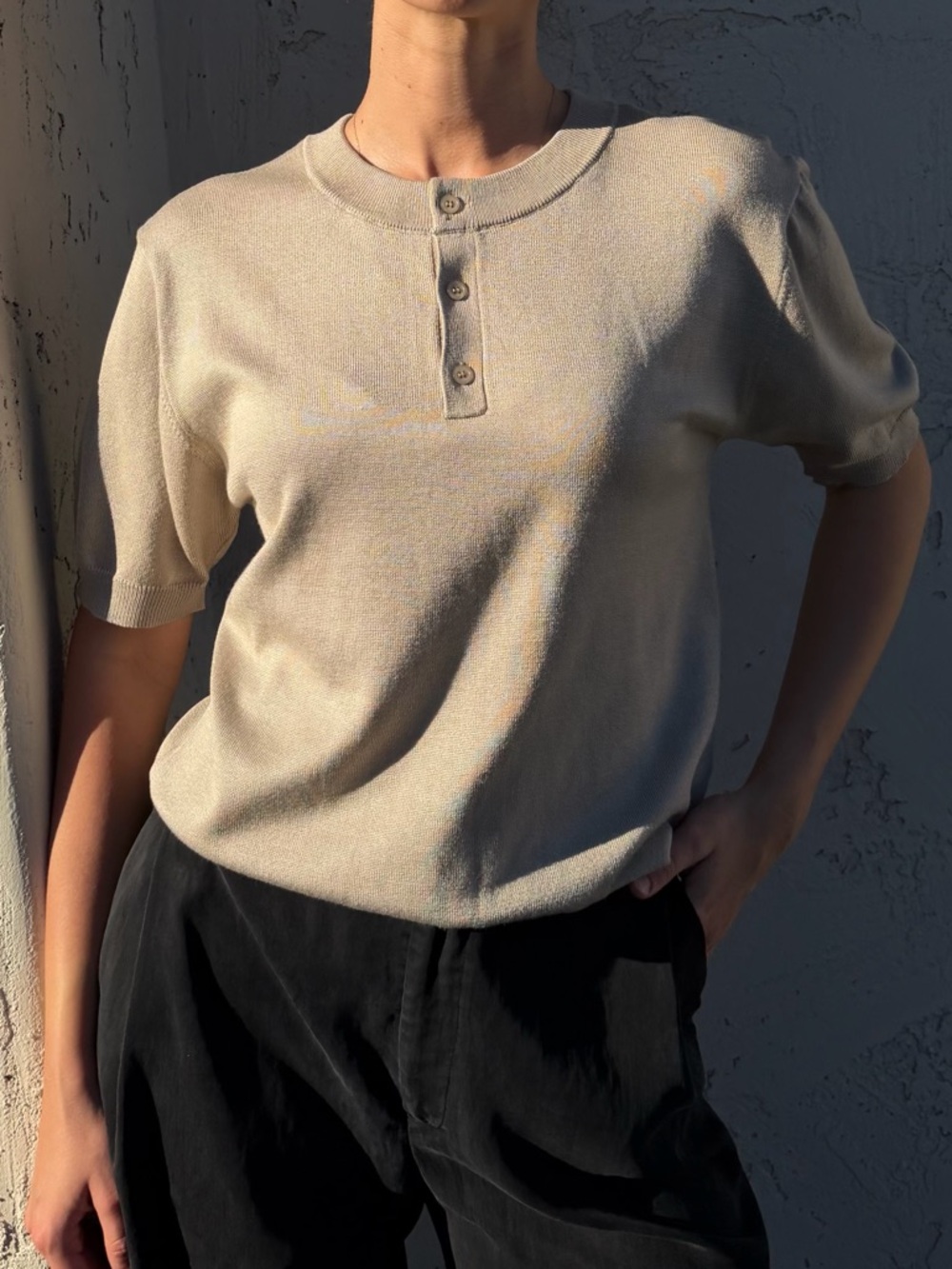 Classic Cream Short-Sleeve Henley Top